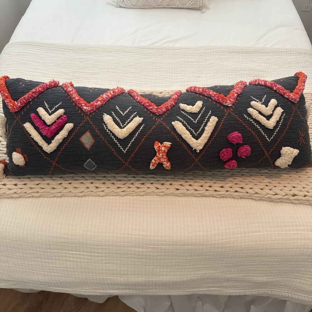Anthropologie Chevron Embroidered Pillowcase - Navy and Coral